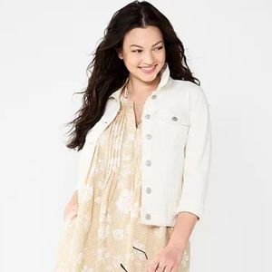 Bagatelle Women’s Long Sleeve Button Down Denim Jacket Ivory Size Medium